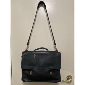 JACK GEORGES Vtg Black Leather Briefcase Crossbody Messenger Style Laptop Bag